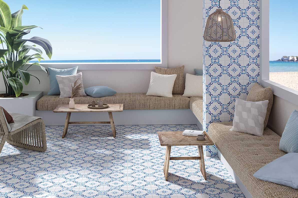 Muebles de obra con azulejos para exterior